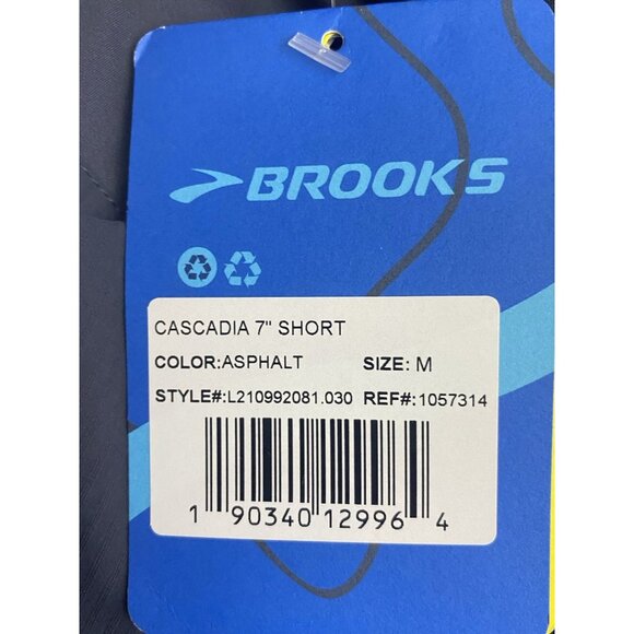 Brooks Mens Size Medium Cascadia 7” Shorts Asphalt Draw cord Flat Front Wicking - Picture 9 of 10